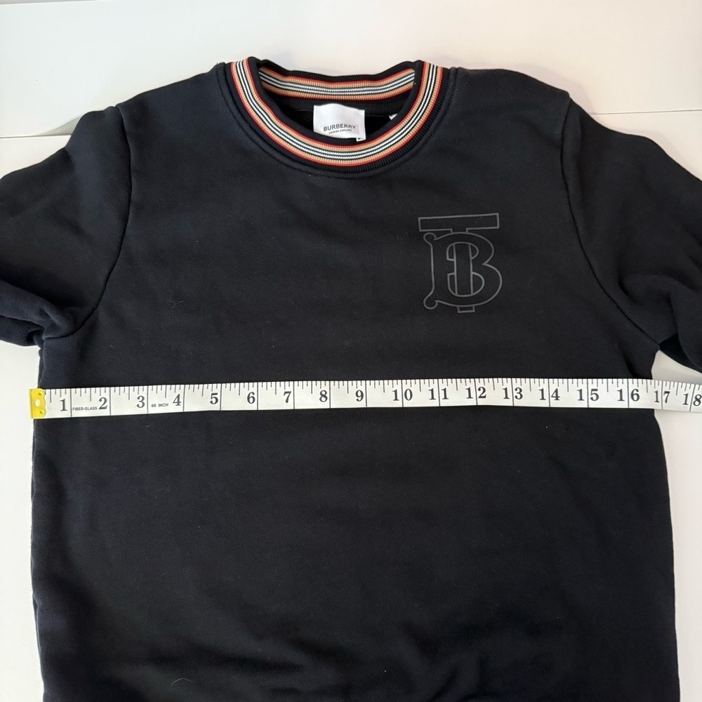 Burberry Black Crewneck Sweatshirt with Striped Accents and Logo - Size 12 Youth - Picture 7 of 8